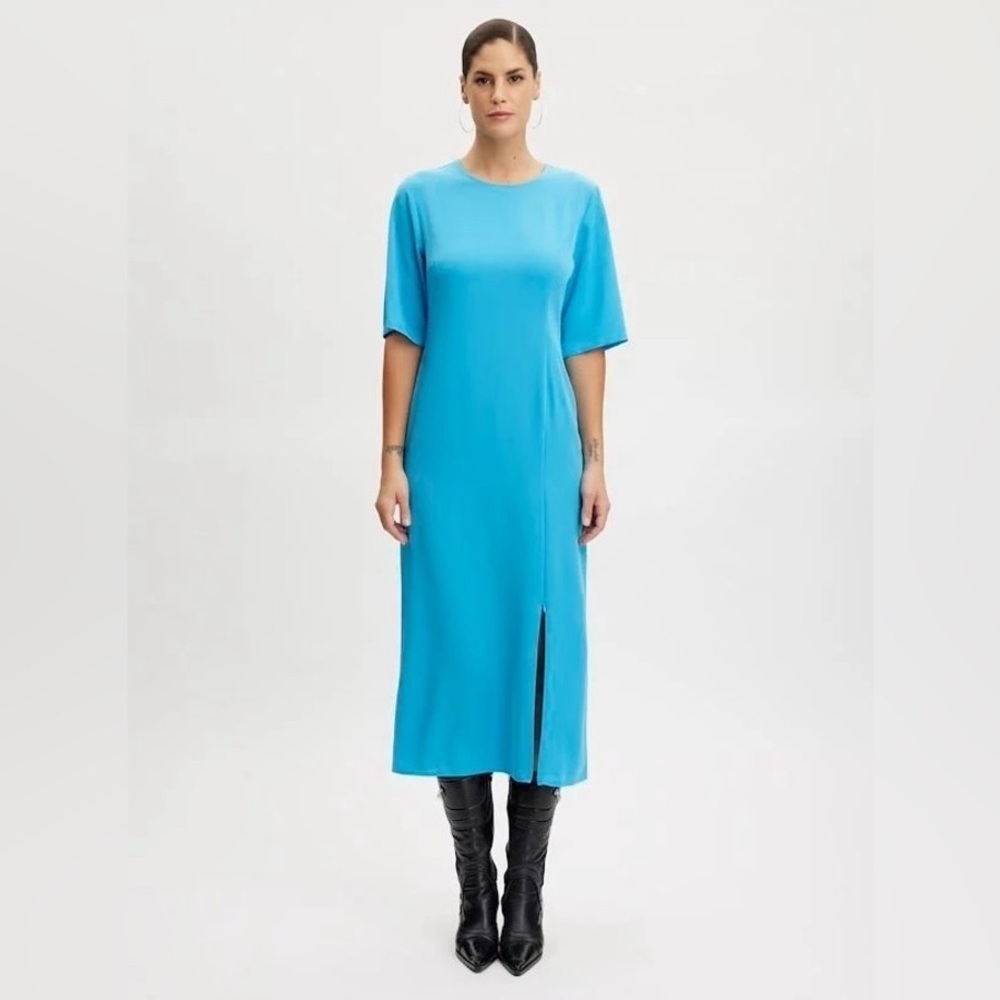 Gestuz Women’s Melba Dress Midi Maxi Blue Elegant Long Round Neck Size M - Picture 3 of 6
